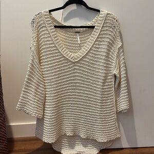 Free People Cream Open-Weave V-Neck Pullover - Size S